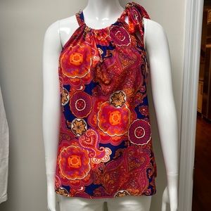 Womens Jude Connally Bright Summer Modified Halter shoulder-tie Blouse; Sz Med